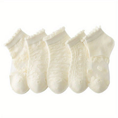 5 Pairs Girls Stitching Mesh Lace Socks for Summer