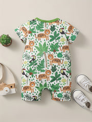 Animal Graphic Print Short Sleeve Romper Jumpsuit for Baby Boys & Girls