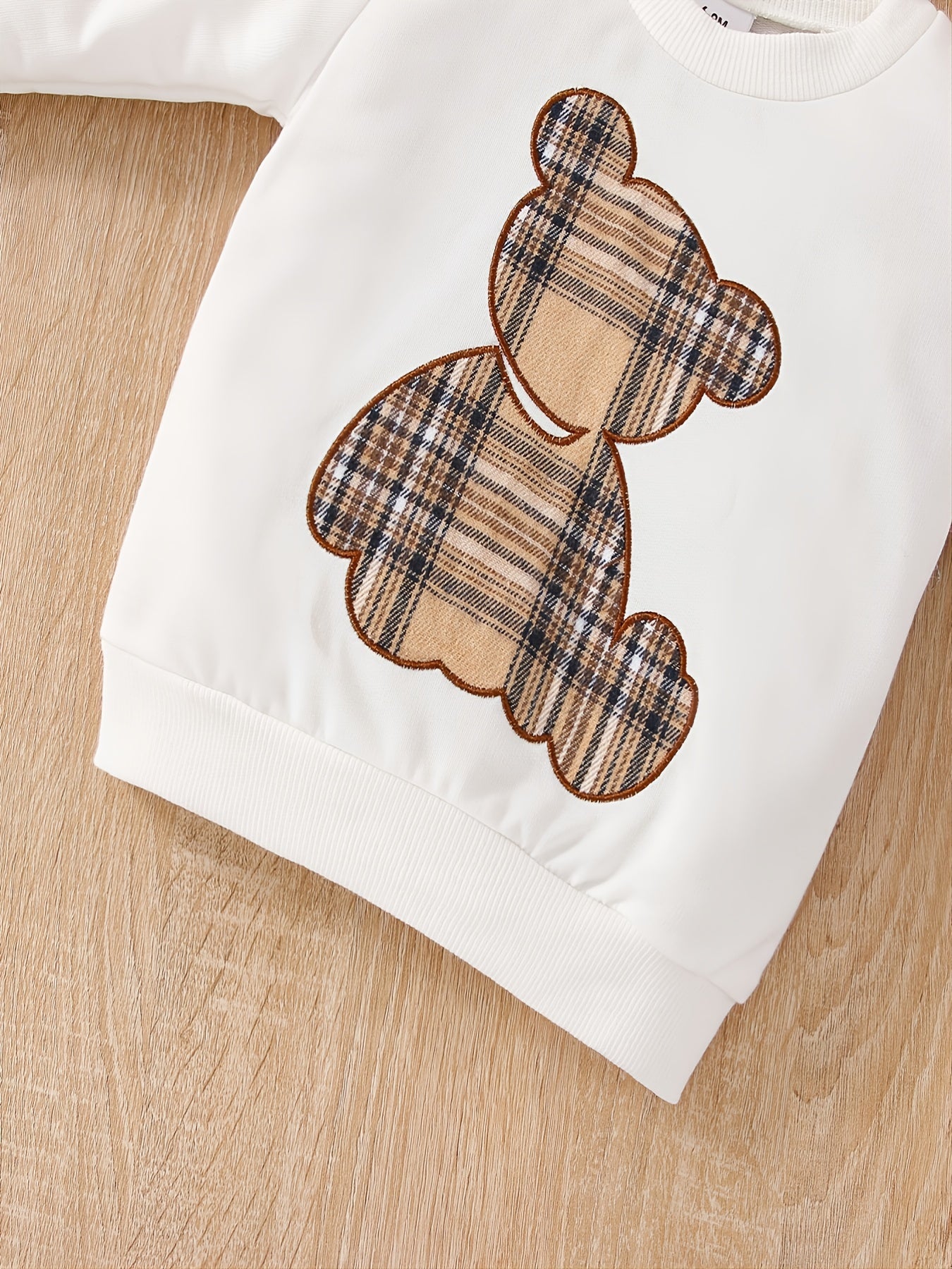 Baby Boys Patchwork Plaid Bear Print Sweatshirt & Sweatpants Set