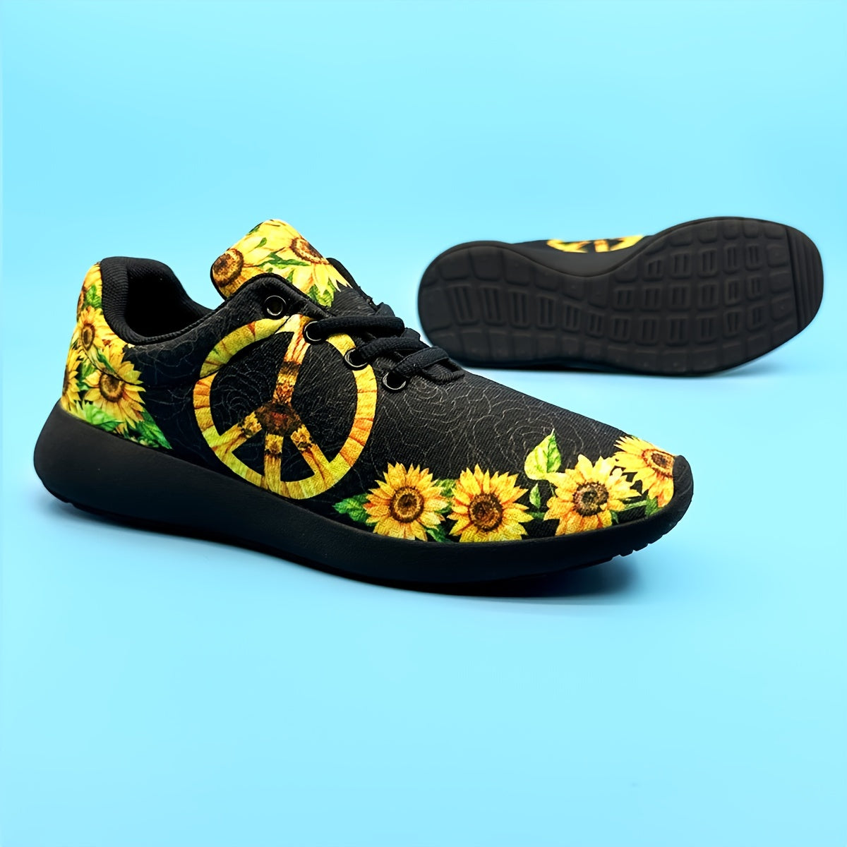 Flower Pattern Lightweight Running Shoes Breathable Non Slip Lace Up Sneakers
