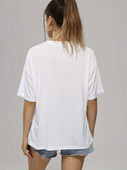 Letter & Flags Print Casual T-shirt Crew Neck Short Sleeve Tee