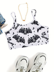 Skull Print Crop Spaghetti Top Y2K Backless Cami Top Women's Clothing