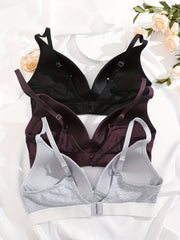 3pcs Letter Print Push Up Bras Comfy & Breathable Intimates Bra