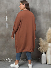 Casual Cardigan Women's Plus Solid Lantern Sleeve Open Front Cardigan