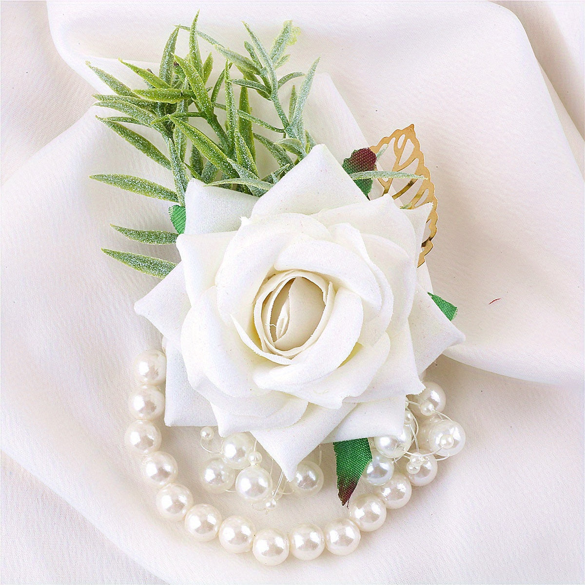 Simulation Flower Wrist Band Faux Pearl Beaded Bridal Wedding Accessory