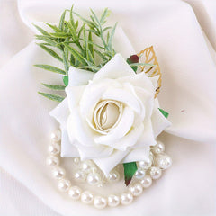 Simulation Flower Wrist Band Faux Pearl Beaded Bridal Wedding Accessory