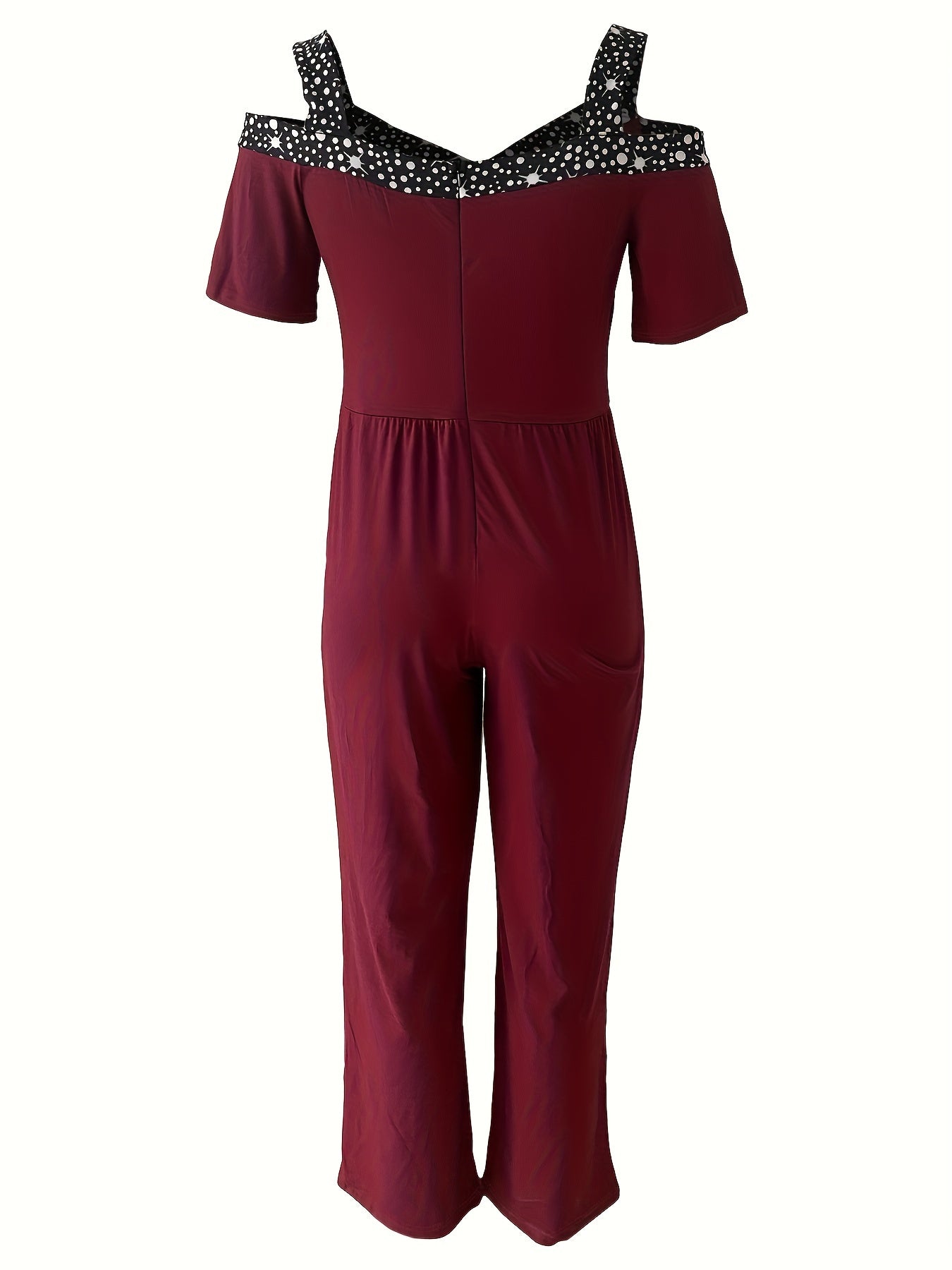 Colorblock Star Print Cold Shoulder Jumpsuit