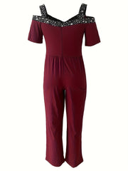 Colorblock Star Print Cold Shoulder Jumpsuit