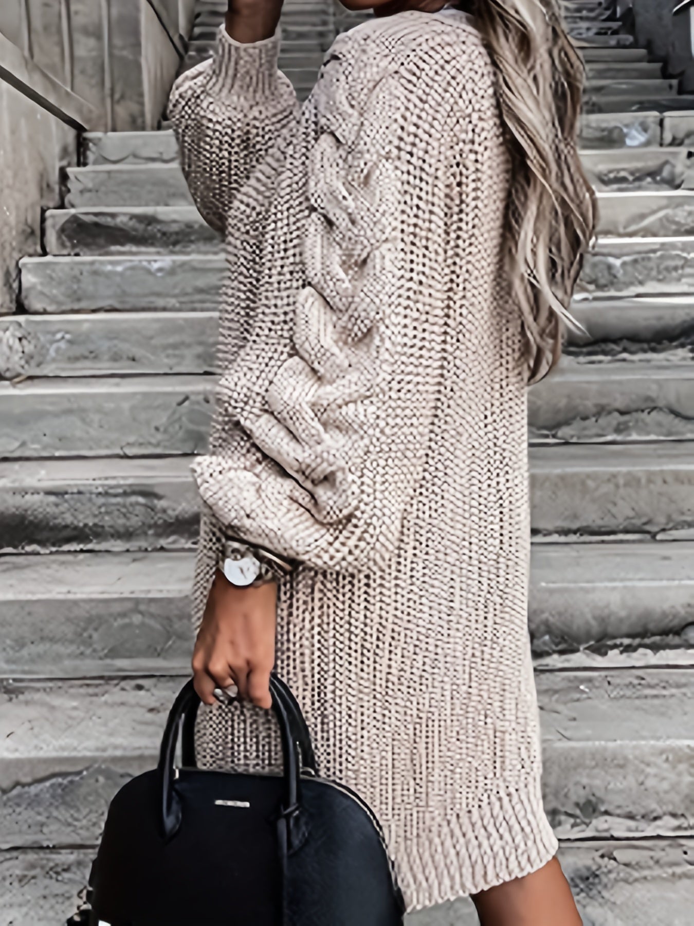 Cable Lantern Sleeve Open Front Cardigan