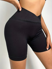 Women's High Waisted Cross Waist Ribbed Sports Yoga Shorts