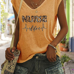 Nurse Life Print Tank Top V Neck Casual Top