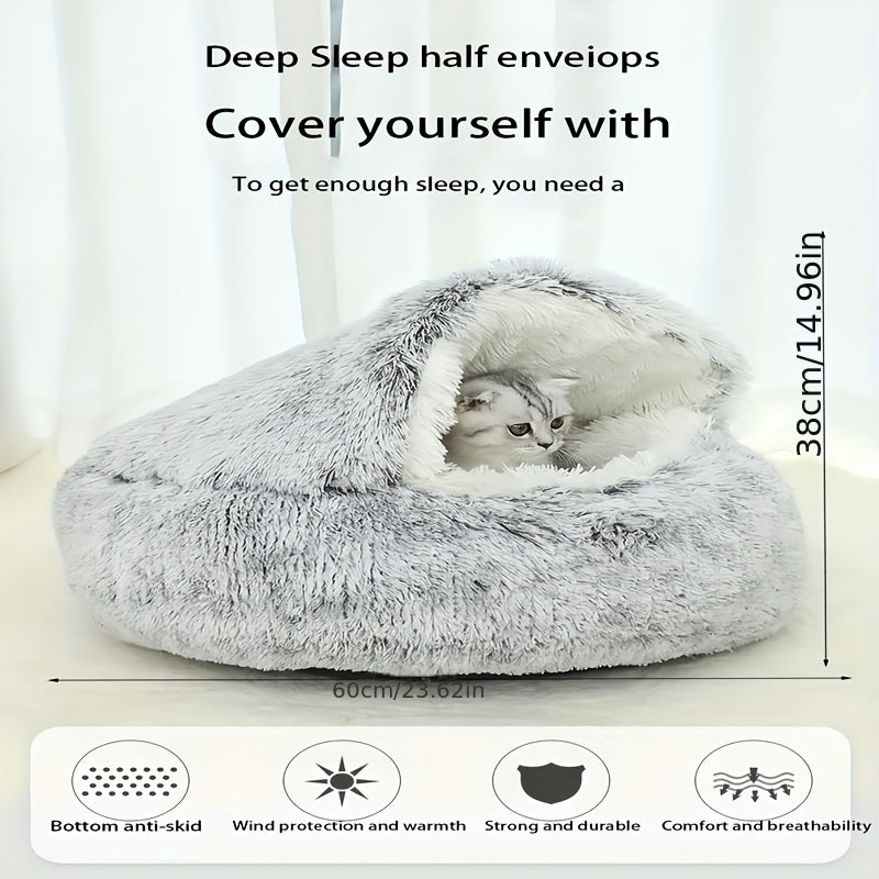 Plush Hooded Cat Bed Cave Comfortable Pet Nest Indoor Cats Small Dog Beds
