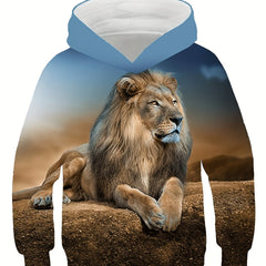 Boys Hooded T Shirt Long Sleeve Hoodie Prairie Lion 3D Print