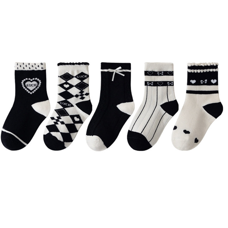 5pairs Girls Kids Heart Pattern Crew Socks for Children