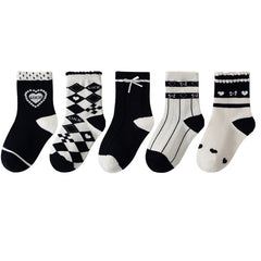 5pairs Girls Kids Heart Pattern Crew Socks for Children