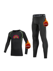 2pcs Toddler Fleece Compression Sets, Cartoon Print Long Sleeve Crew Neck