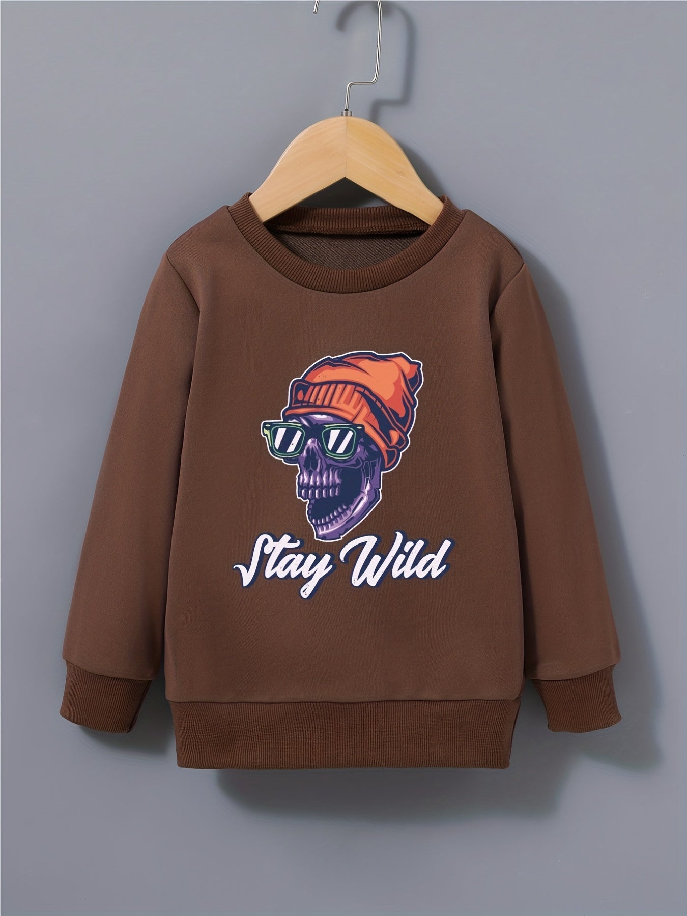 Kid's Halloween Style Beanie Skull Pattern Sweatshirt STAY WILD Print