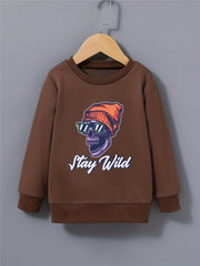 Kid's Halloween Style Beanie Skull Pattern Sweatshirt STAY WILD Print