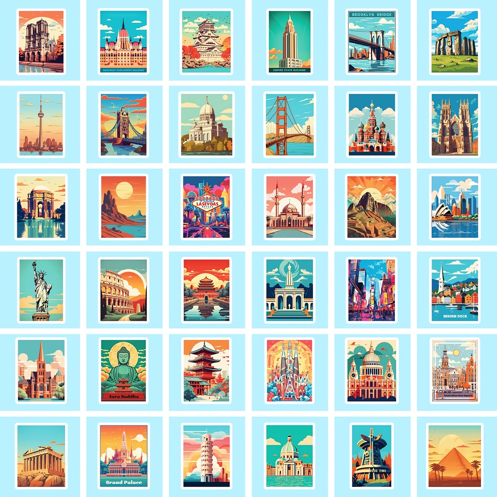 100 Pcs World City Landmark Stickers Famous Building Stickers