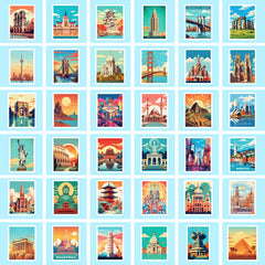 100 Pcs World City Landmark Stickers Famous Building Stickers
