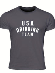 Drinking Team Men's Letter Print T-shirt Casual Stretch Tee