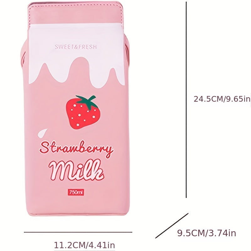 Girls Strawberry Milk Pattern Crossbody Bag Messenger Bag Coin Purse