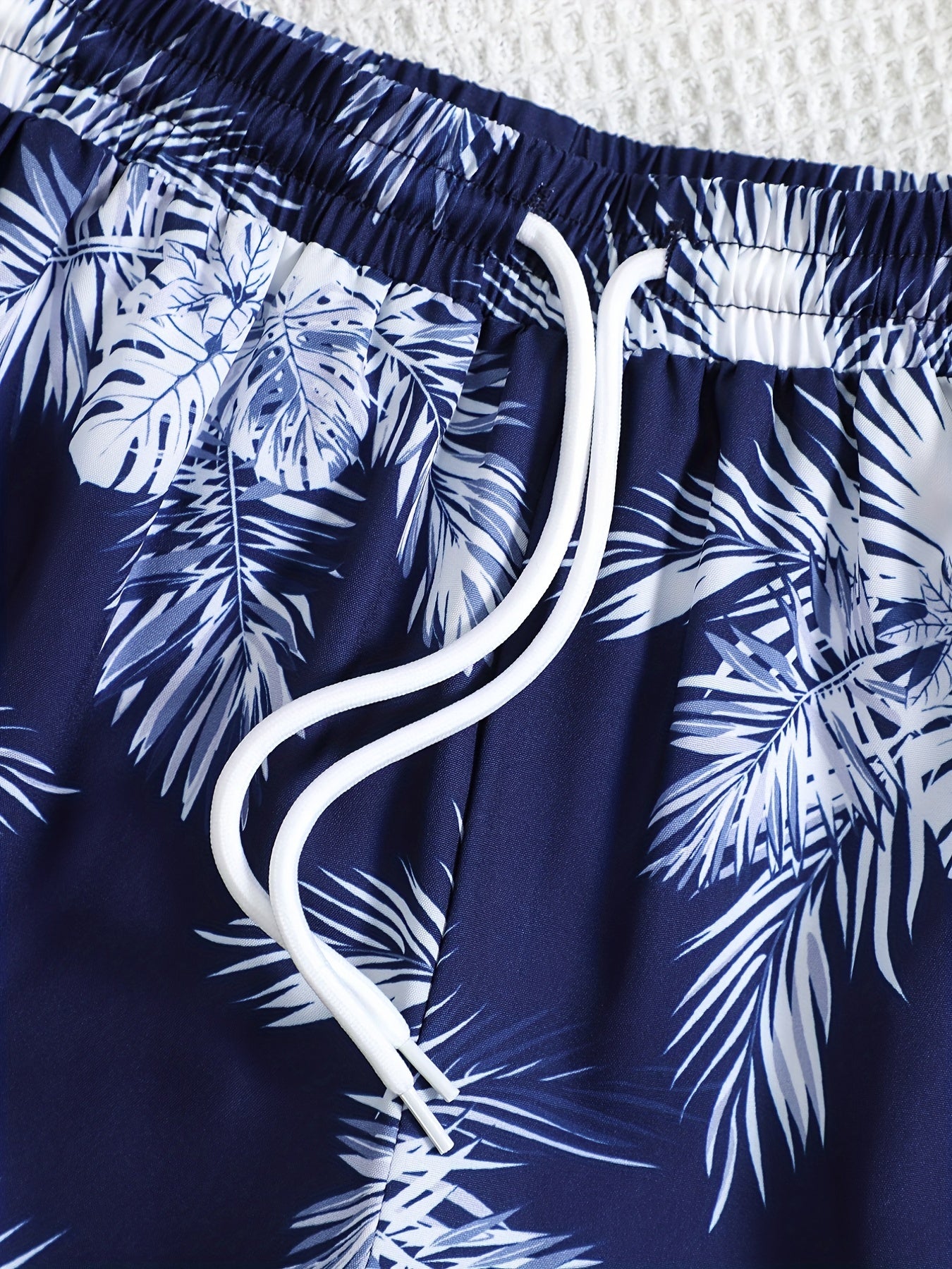 Boy's Plant Pattern Beach Shorts Drawstring Stretchy Casual Kids Clothes