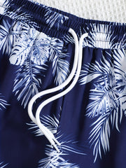 Boy's Plant Pattern Beach Shorts Drawstring Stretchy Casual Kids Clothes