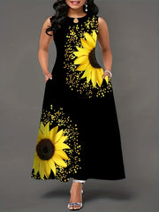 Sunflower Print Maxi Tank Dress