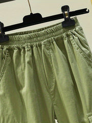 Girls Casual Cargo Pants Loose Fit Street Style Elastic Waist Trousers