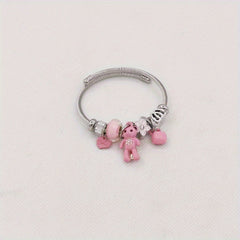 Heart Flower Bear Pendant Bracelet Stainless Steel DIY Jewelry