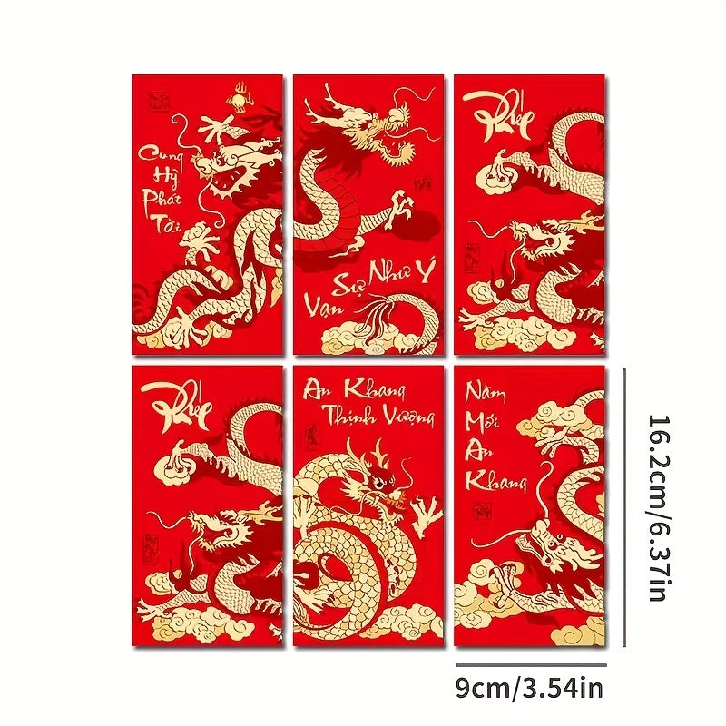 6pcs Year Of The Dragon Red Envelopes Chinese Year Envelopes
