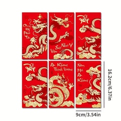 6pcs Year Of The Dragon Red Envelopes Chinese Year Envelopes
