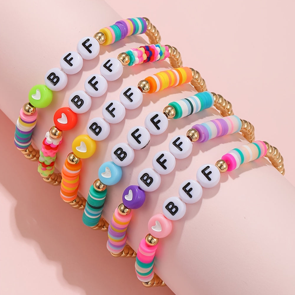 6pcs BFF Heart Bracelet For Girls Kids Friendship Party Jewelry