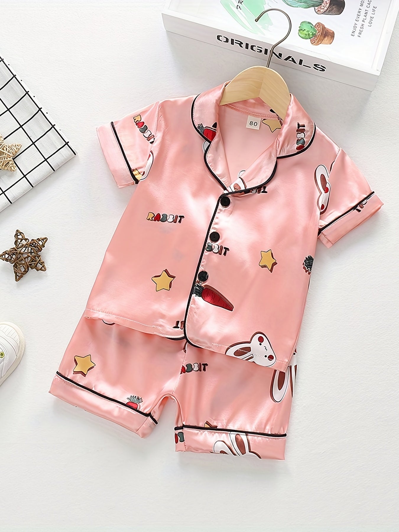 Toddler Girls Rabbit Graphic Pajama Set Short Sleeve Top & Shorts Sleepwear