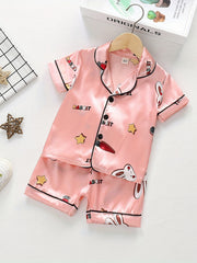 Toddler Girls Rabbit Graphic Pajama Set Short Sleeve Top & Shorts Sleepwear