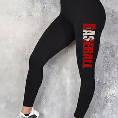 Baseball Letter Print Yoga Sports Pants High Waist Slimming Leggings