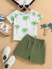 2pcs Baby Boys Coconut Trees Print T shirt & Shorts Baby Summer Clothes Sets