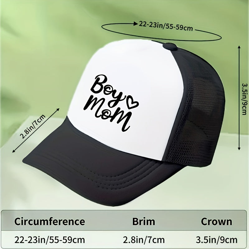 Unisex Sunshade Baseball Cap with Embroidered BOY MOM Letter