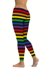 Rainbow Striped Leggings for Fitness Yoga Moisture Wicking Activewear Pants