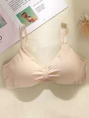 3pcs Girls Cami Bras Solid Threaded Bow Decor Comfortable Undershirt