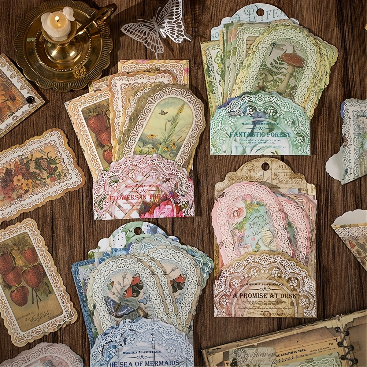 50pcs Lace Material Paper Art Journal Plant Decoration Collage Base