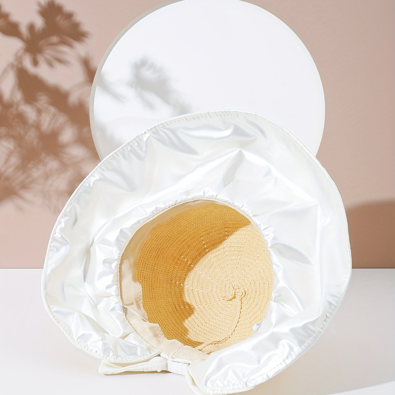 Beige Bowknot Embossed Sun Hat Wide Brim Bucket Hat