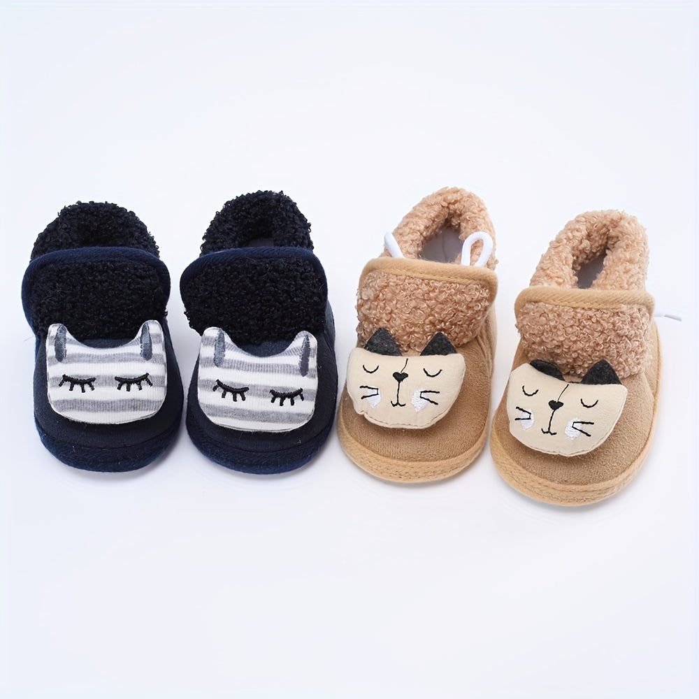 Baby Boys Cartoon Soft Warm Fleece Boots - Indoor Walking Shoes