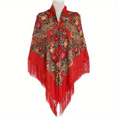 Boho Flower Print Tassel Shawl Cape Solid Cardigan Vintage Large Blanket Scarf