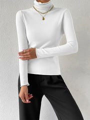 Solid Cowl Neck Sweater Long Sleeve Casual Women's Clothing