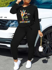 Women's Plus Size Slogan & Animal Print 2 Piece Set
