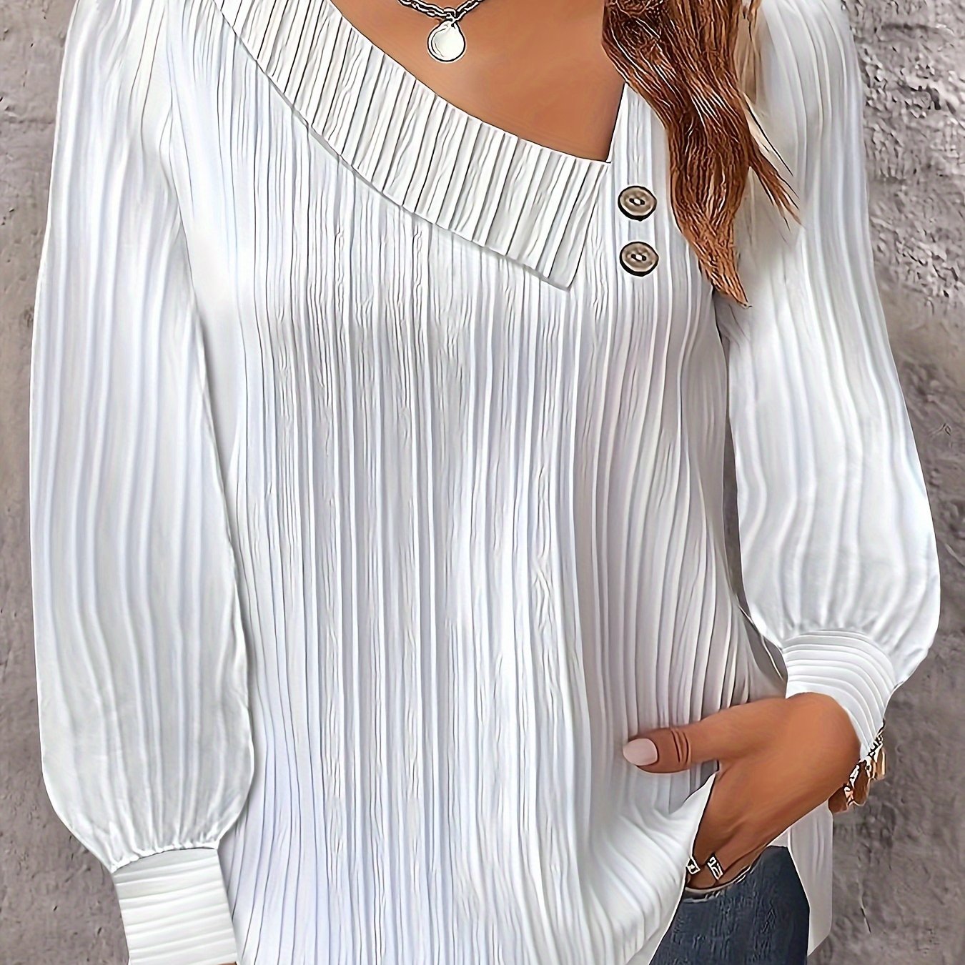 Casual Blouse Women's Plus Solid Button Decor Long Sleeve