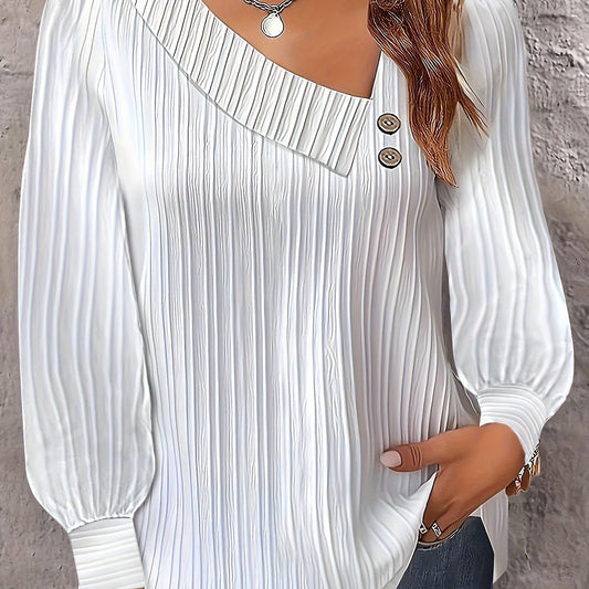 Casual Blouse Women's Plus Solid Button Decor Long Sleeve