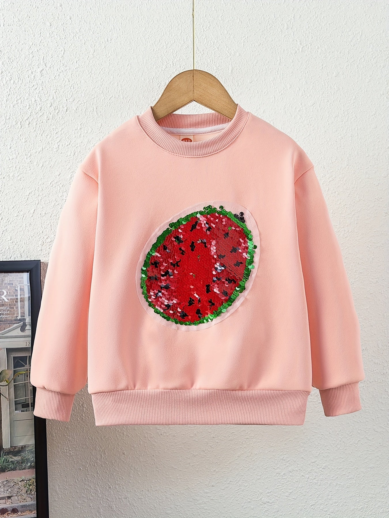 Strawberry Fleece Sweatshirt For Girls Round Neck Long Sleeve Top Pullovers
